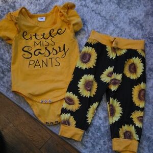 Yellow 'Little Miss Sassy Pants' Onesie and Sunflower Pants Set